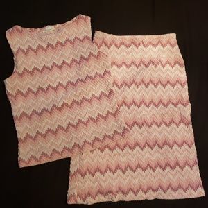Pink & White Sleeveless Top and Skirt Set